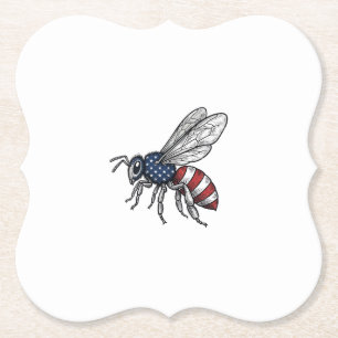Vintage Patriotic Bee Vector Graphic Shirt Design_ Paper Coaster