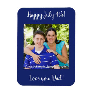 Vintage Patriotic Blue July 4th Photo Card Magnet