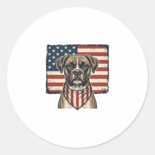 Vintage Patriotic Boxer Dog Flag Shirt Design_1 Classic Round Sticker