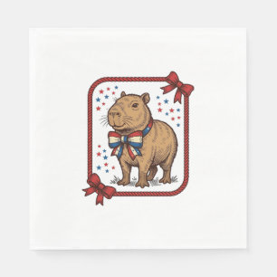 Vintage Patriotic Capybara Bow Tie Shirt Design_1 Napkin