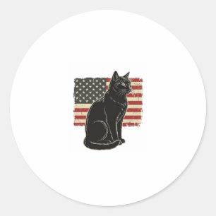 Vintage Patriotic Cat Flag Graphic T-Shirt Design_ Classic Round Sticker