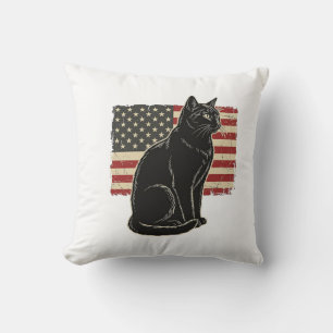 Vintage Patriotic Cat Flag Graphic T-Shirt Design_ Cushion