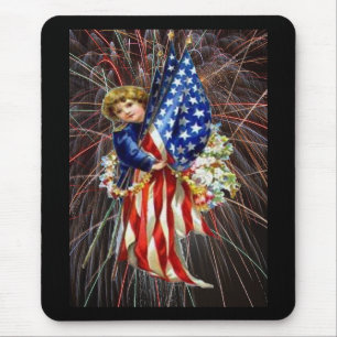 Vintage Patriotic Child and Fireworks Mouse Mat