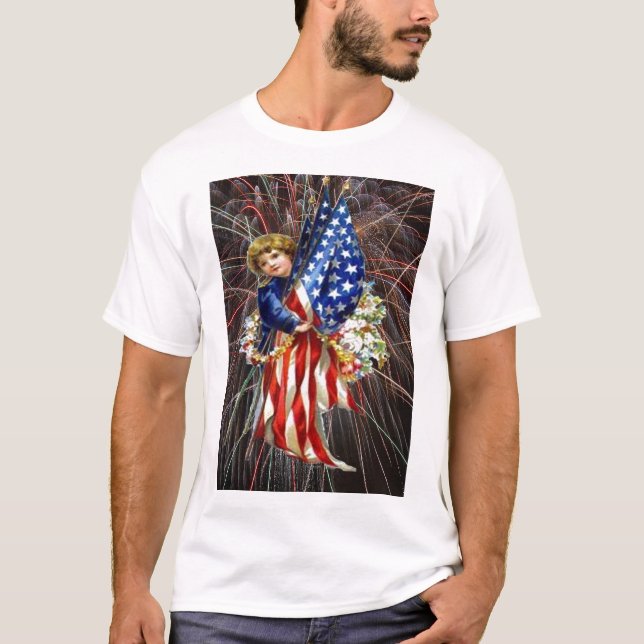 Vintage Patriotic Child and Fireworks T-Shirt (Front)