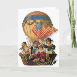 Vintage Patriotic, Children in a Hot Air Balloon Card