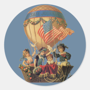 Vintage Patriotic, Children in a Hot Air Balloon Classic Round Sticker