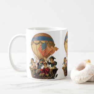 Vintage Patriotic, Children in a Hot Air Balloon Coffee Mug