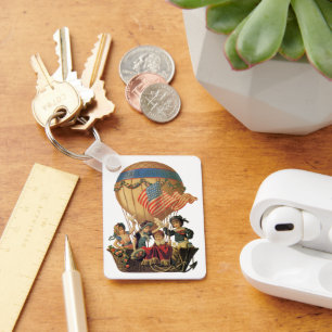 Vintage Patriotic, Children in a Hot Air Balloon Key Ring