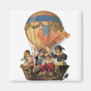Vintage Patriotic, Children in a Hot Air Balloon Magnet