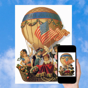 Vintage Patriotic, Children in a Hot Air Balloon Poster