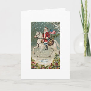 Vintage - Patriotic Christmas Santa, Holiday Card