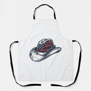Vintage Patriotic Cowboy Hat Flower Shirt Design_1 Apron