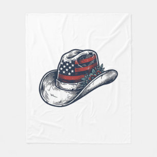 Vintage Patriotic Cowboy Hat Flower Shirt Design_1 Fleece Blanket