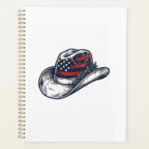 Vintage Patriotic Cowboy Hat Flower Shirt Design_1 Planner