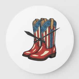 Vintage Patriotic Cowgirl Boots Western Shirt_1 Large Clock