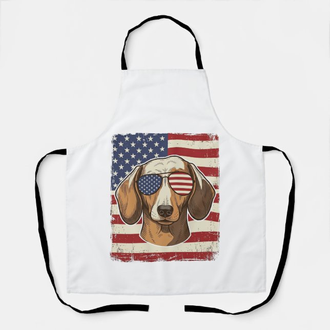 Vintage Patriotic Dachshund Flag Sunglasses Vector Apron (Front)