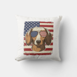 Vintage Patriotic Dachshund Flag Sunglasses Vector Cushion