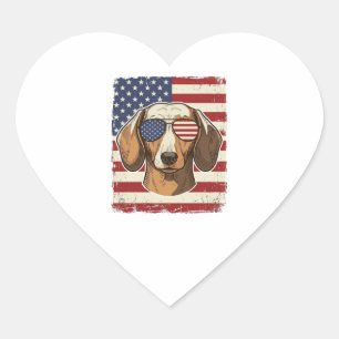 Vintage Patriotic Dachshund Flag Sunglasses Vector Heart Sticker