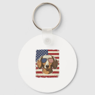 Vintage Patriotic Dachshund Flag Sunglasses Vector Key Ring
