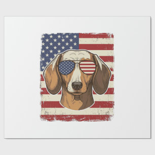 Vintage Patriotic Dachshund Flag Sunglasses Vector Wrapping Paper
