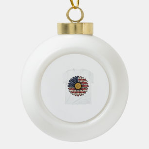 Vintage Patriotic Daisy Flower Vector Design_1 Ceramic Ball Christmas Ornament