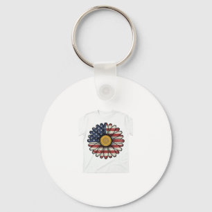 Vintage Patriotic Daisy Flower Vector Design_1 Key Ring