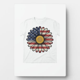 Vintage Patriotic Daisy Flower Vector Design_1 Plaque