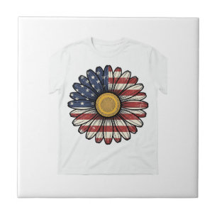 Vintage Patriotic Daisy Flower Vector Design_1 Tile