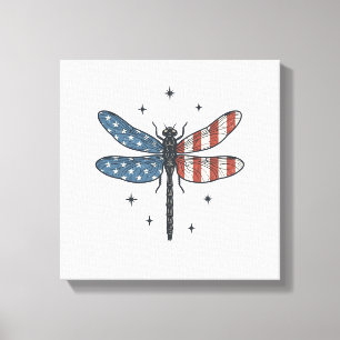 Vintage Patriotic Dragonfly Vector Shirt Design_1 Canvas Print