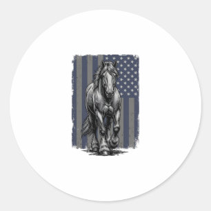 Vintage Patriotic Draught Horse Flag Vector Design Classic Round Sticker