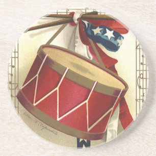 Vintage Patriotic, Drums with Musical Notes Coaster
