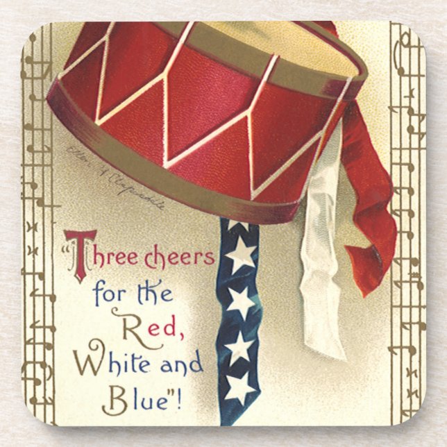 Vintage Patriotic, Drums with Musical Notes Coaster (Front)