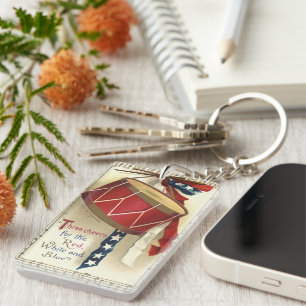 Vintage Patriotic, Drums with Musical Notes Key Ring