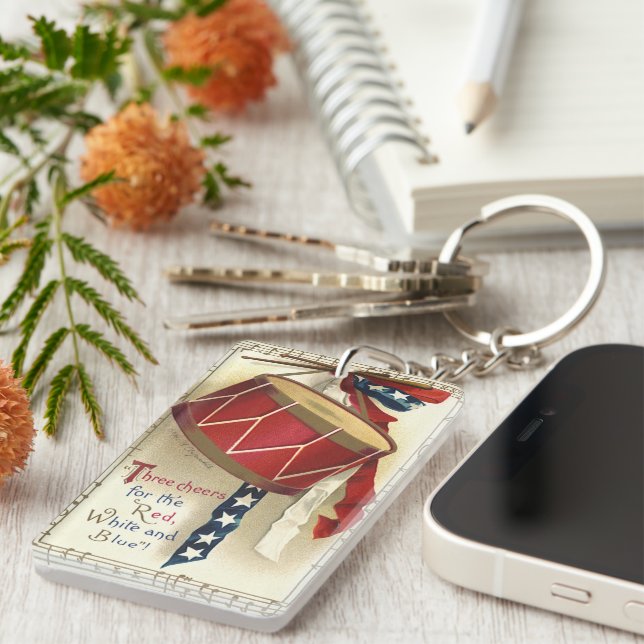 Vintage Patriotic, Drums with Musical Notes Key Ring (Front Right)