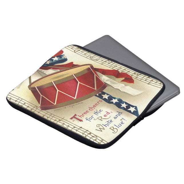 Vintage Patriotic, Drums with Musical Notes Laptop Sleeve (Front Top)