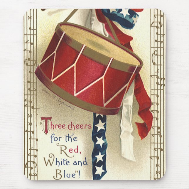 Vintage Patriotic, Drums with Musical Notes Mouse Mat (Front)