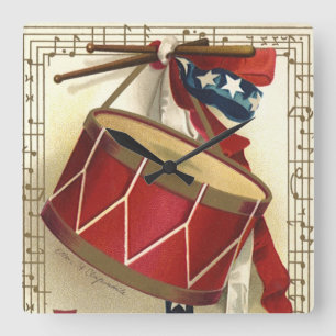 Vintage Patriotic, Drums with Musical Notes Square Wall Clock