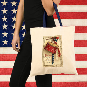 Vintage Patriotic, Drums with Musical Notes Tote Bag