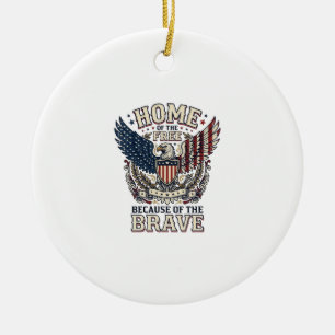 Vintage Patriotic Eagle Home of the Free Shirt_1 Ceramic Tree Decoration