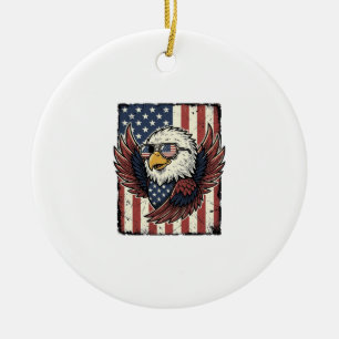 Vintage Patriotic Eagle Sunglasses Shirt Design_1 Ceramic Tree Decoration