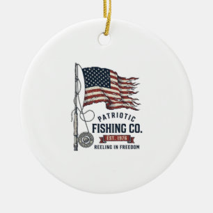 Vintage Patriotic Fishing Flag Vector Design_1 Ceramic Tree Decoration