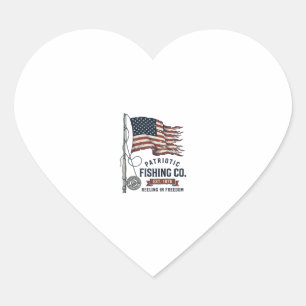 Vintage Patriotic Fishing Flag Vector Design_1 Heart Sticker