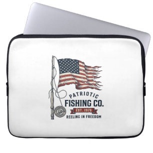 Vintage Patriotic Fishing Flag Vector Design_1 Laptop Sleeve