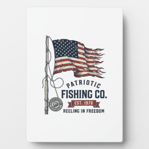 Vintage Patriotic Fishing Flag Vector Design_1 Plaque