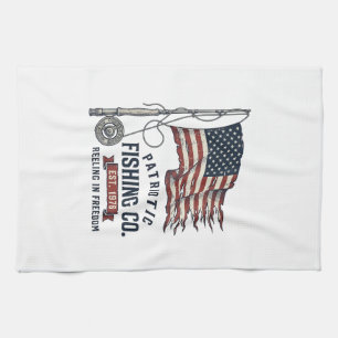 Vintage Patriotic Fishing Flag Vector Design_1 Tea Towel