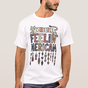 Vintage Patriotic Folk Cat American T-Shirt Design
