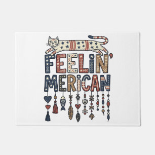Vintage Patriotic Folk Cat American T-Shirt Design Doormat