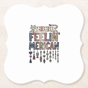 Vintage Patriotic Folk Cat American T-Shirt Design Paper Coaster