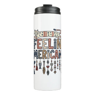 Vintage Patriotic Folk Cat American T-Shirt Design Thermal Tumbler