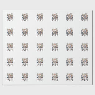 Vintage Patriotic Folk Cat American T-Shirt Design Wrapping Paper